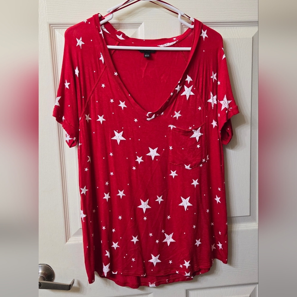 Rock & Republic L red and white star shirt.